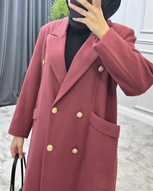 Uzun Düğmeli Kaban Bordo
