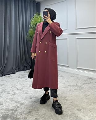 Uzun Düğmeli Kaban Bordo