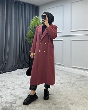 Uzun Düğmeli Kaban Bordo
