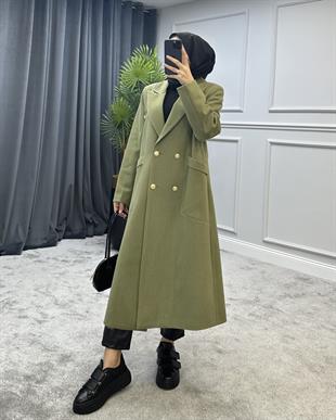 Uzun Düğmeli Kaban Haki