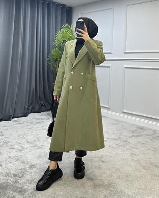 Uzun Düğmeli Kaban Haki