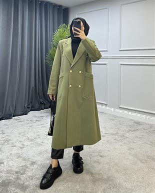 Uzun Düğmeli Kaban Haki