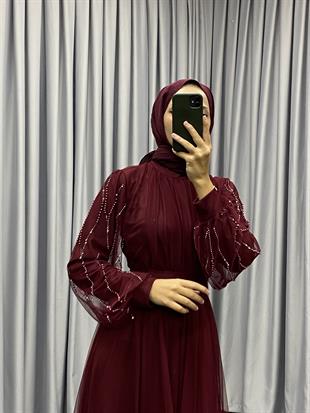 Valencia Kolu Taşlı Abiye Bordo