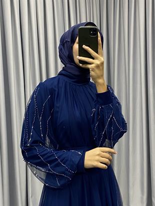 Valencia Kolu Taşlı Abiye Lacivert