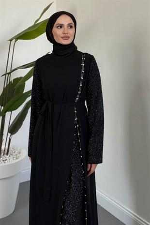 Valeriaa Yanı Yırtmaçlı Payetli Abiye Siyah
