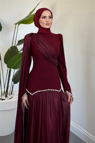 Valeska Yandan Pelerinli  Abiye Vişne Çürüğü