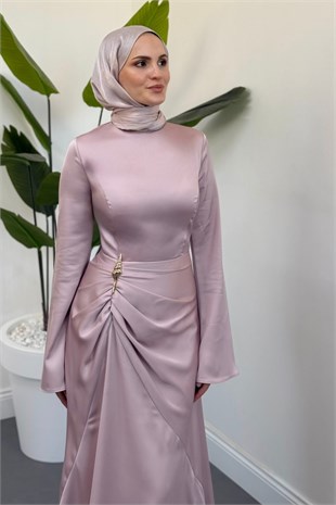Vandora Tokalı Saten Abiye Pudra