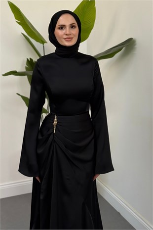 Vandora Tokalı Saten Abiye Siyah