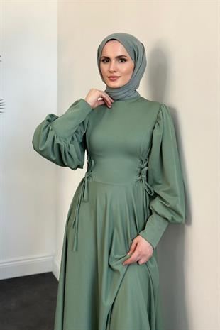 Vento Yanları Büzgülü Çan Elbise Mint