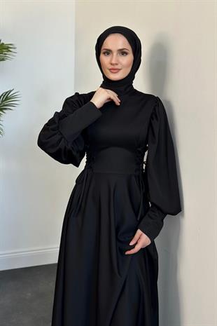 Vento Yanları Büzgülü Çan Elbise Siyah