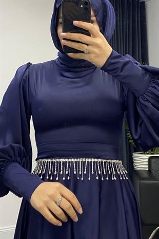 Venüs Beli Taşlı Abiye Lacivert