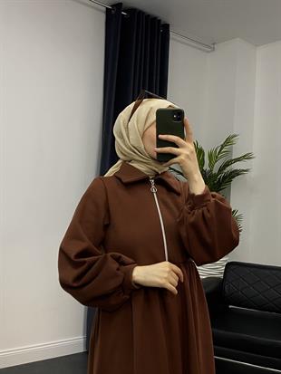 Vereniko Fermuarlı Sweat Elbise Kahverengi