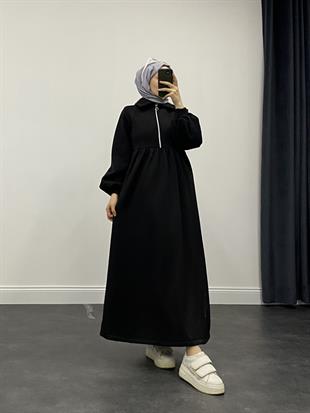 Vereniko Fermuarlı Sweat Elbise Siyah