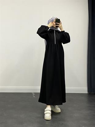 Vereniko Fermuarlı Sweat Elbise Siyah