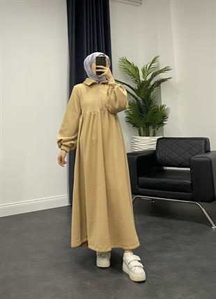 Vereniko Fermuarlı Sweat Elbise SütlüKahve