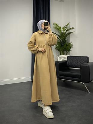 Vereniko Fermuarlı Sweat Elbise SütlüKahve