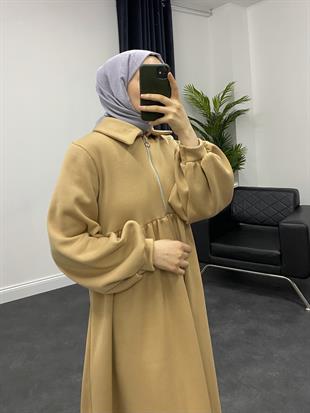 Vereniko Fermuarlı Sweat Elbise SütlüKahve