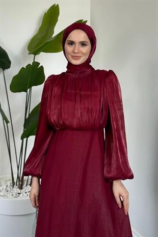 Virella Altı Fırfırlı Janjan Abiye Bordo