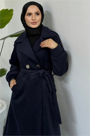 Virezza Astarlı Kaşe Kaban Lacivert