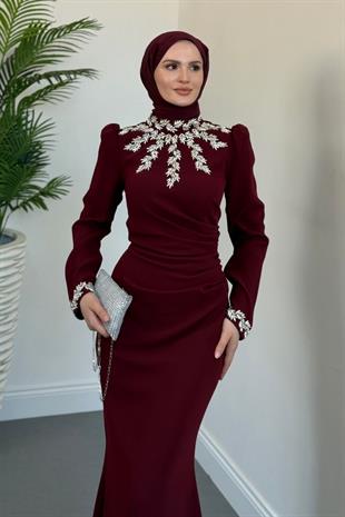 Viyola Kolu Ve Boynu Taşlı Abiye Vişne Çürüğü