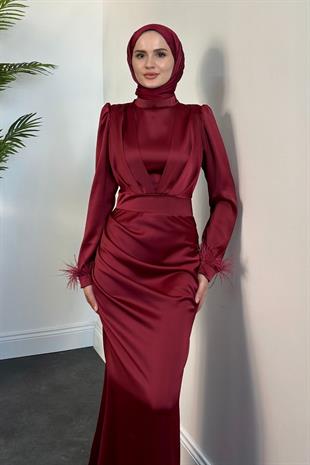 Vladya Kuyruklu Saten Balık Abiye Bordo