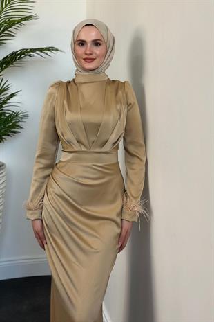 Vladya Kuyruklu Saten Balık Abiye Gold