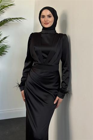Vladya Kuyruklu Saten Balık Abiye Siyah