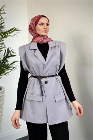 Willa Kemerli Vatkalı Yelek Gri