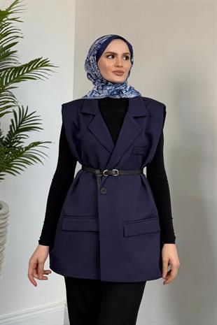 Willa Kemerli Vatkalı Yelek Lacivert