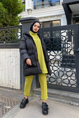 Yandan Cepli Şişme Mont Siyah