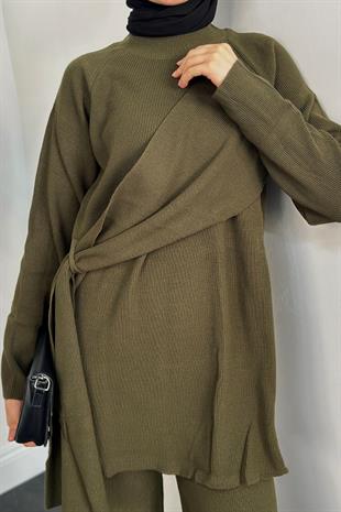 Yandan Şallı Triko Takım Haki