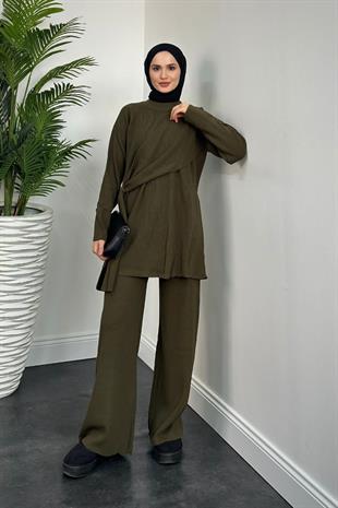 Yandan Şallı Triko Takım Haki