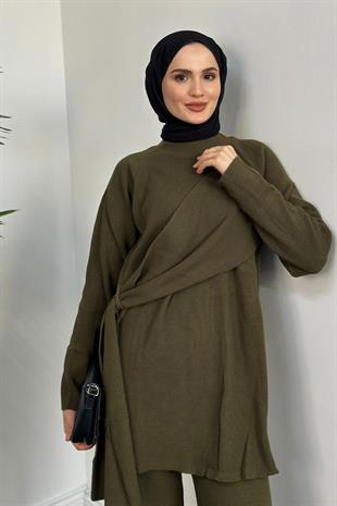 Yandan Şallı Triko Takım Haki