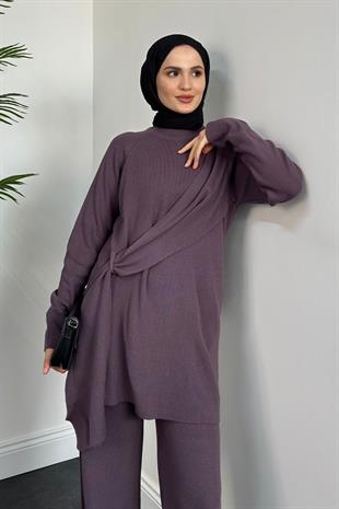 Yandan Şallı Triko Takım Leylak