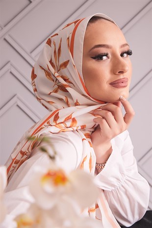 Yaprak Desenli Şal Turuncu