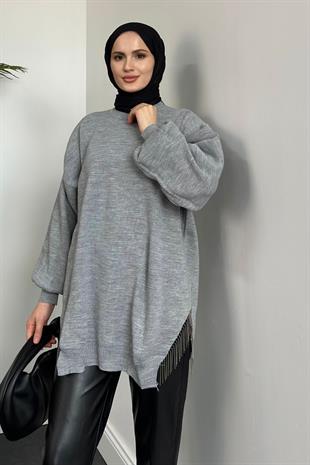 Yarı Zincirli Triko Tunik Gri