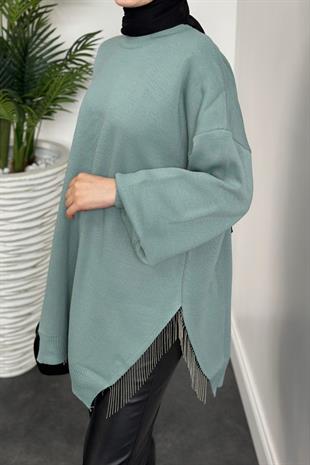 Yarı Zincirli Triko Tunik Mint