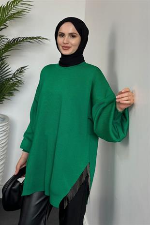 Yarı Zincirli Triko Tunik Yeşil