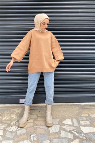 Yarım Boğazlı Triko Kazak Bej