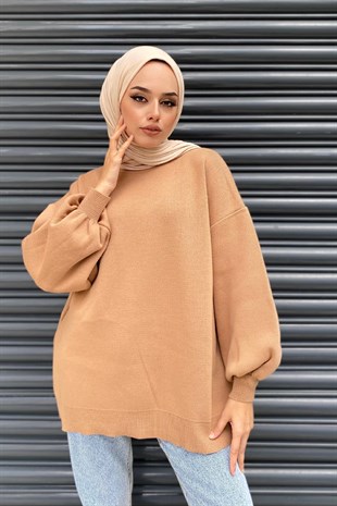 Yarım Boğazlı Triko Kazak Bej