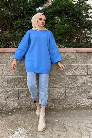 Yarım Boğazlı Triko Kazak Mavi