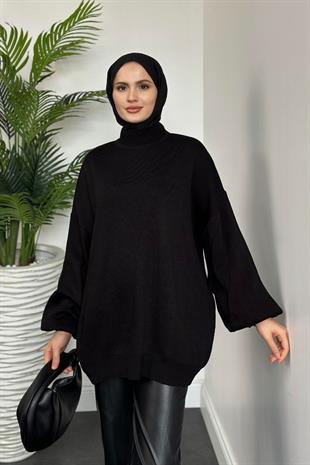 Yarım Boğazlı Triko Kazak Siyah