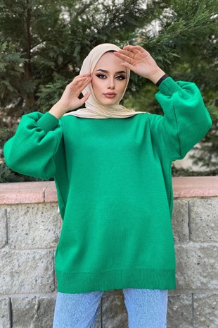 Yarım Boğazlı Triko Kazak Yeşil