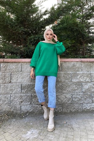 Yarım Boğazlı Triko Kazak Yeşil