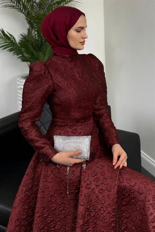 Yella Brokar Kumaş Prenses Abiye Bordo