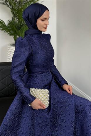 Yella Brokar Kumaş Prenses Abiye  Lacivert