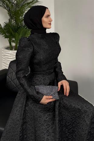 Yella Brokar Kumaş Prenses Abiye Siyah