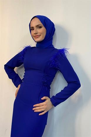 Yolanta Omzu Tüylü Abiye Saks