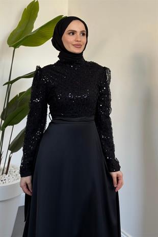 Zarielle Saten Kumaş Abiye Siyah