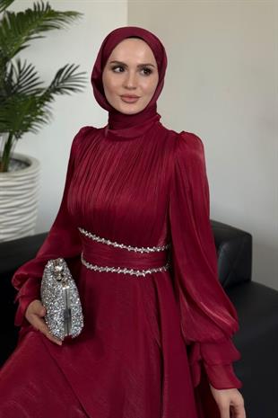 Zarina Beli Taşlı Jan Jan  Abiye Bordo